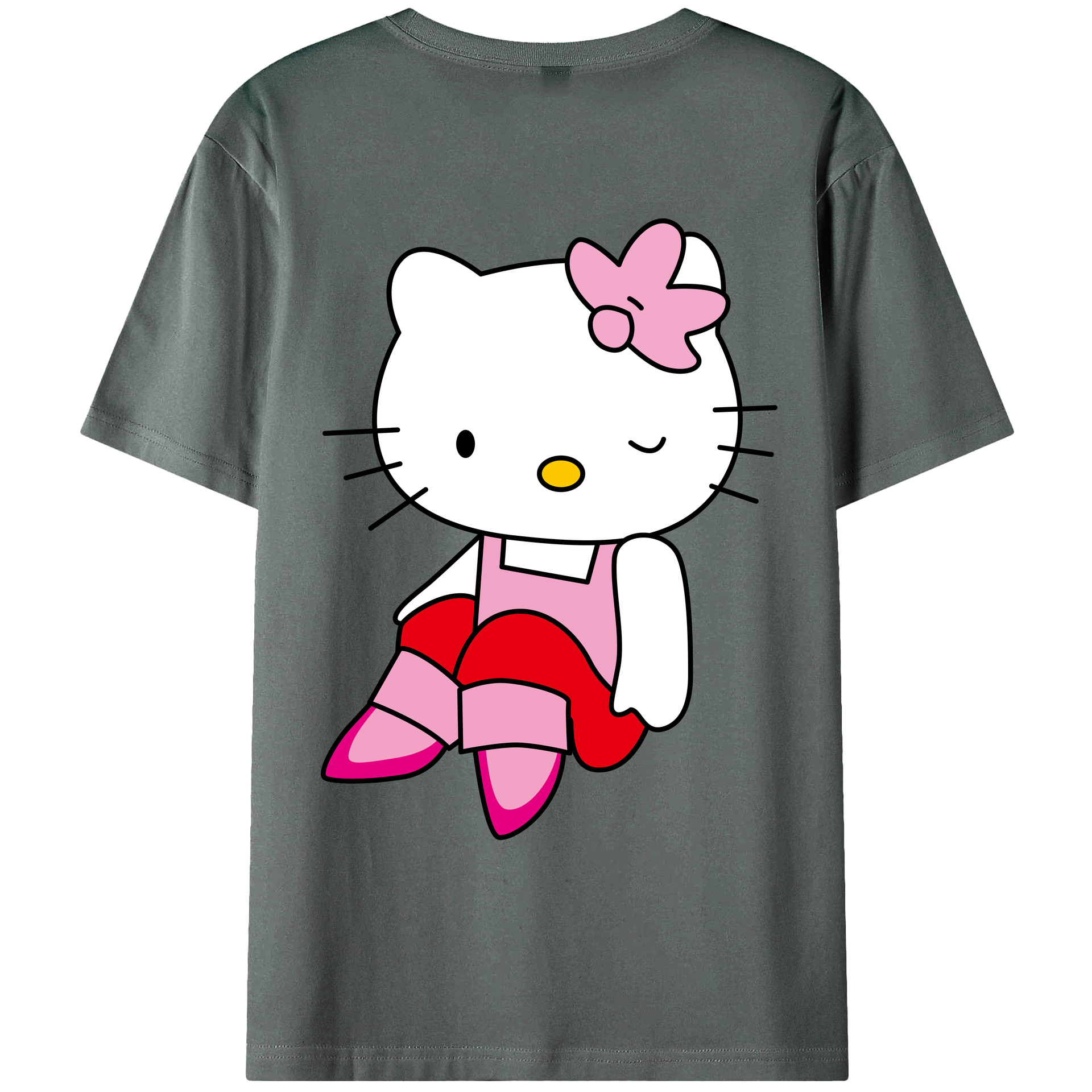 （画像用） Hello Kitty ハローキティ 綿100％ メンズ半袖Tシャツ（バックプリント） 通気性